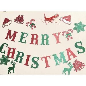 Merry Christmas Banner Decoration for Fireplace Mantel (Red, Green, and White)